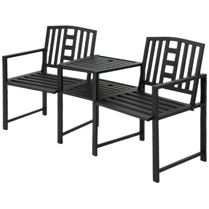 Outsunny 2 Seat Garden Chair Bench Loveseats Jack and Jill Seat w/Coffee Table Slatted Design Patio Yard 