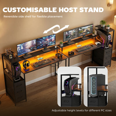 HOMCOM 147cm Gaming Desk with Charging Station and Monitor Stand, Computer Table for Home Office with RGB Lights, Black 