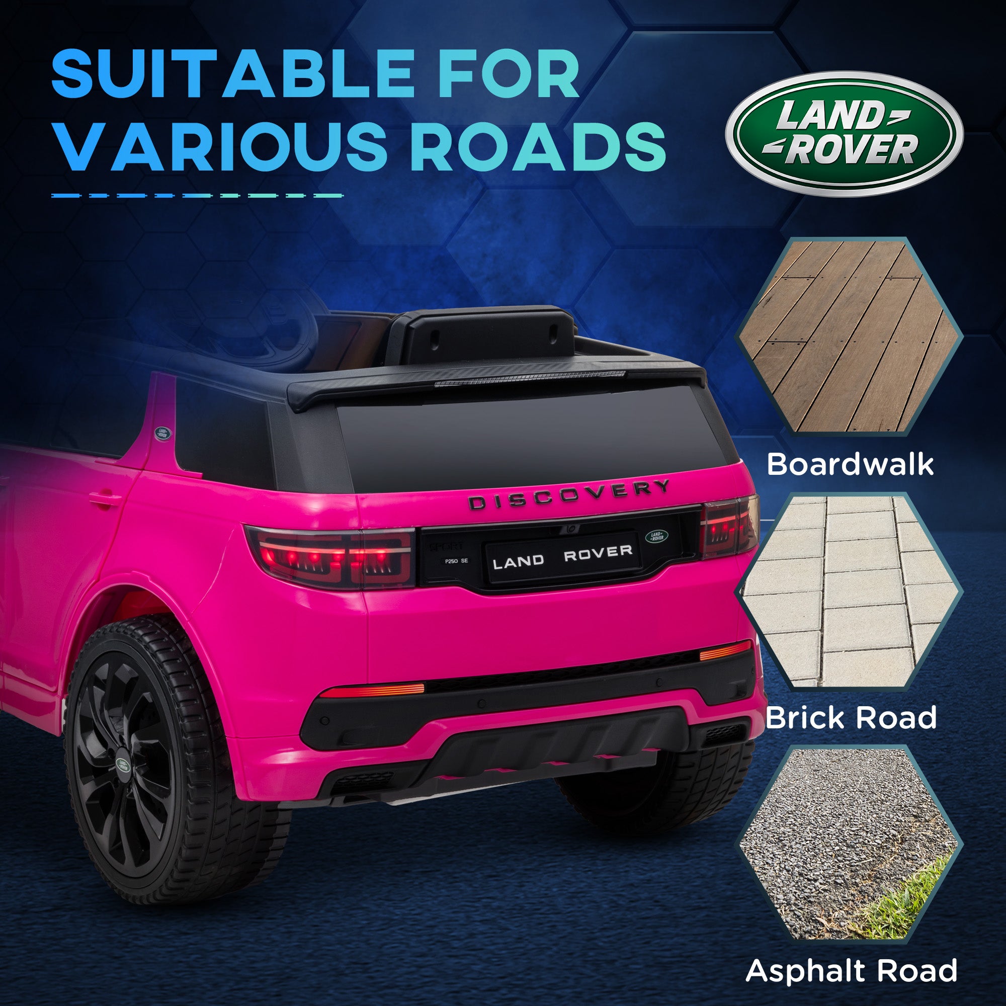 AIYAPLAY Licensed Land Rover Discovery Sport, 12V Kids Ride on Car w/ Remote Control, Lights, Music, Horn, for 3-6 Years, Pink 