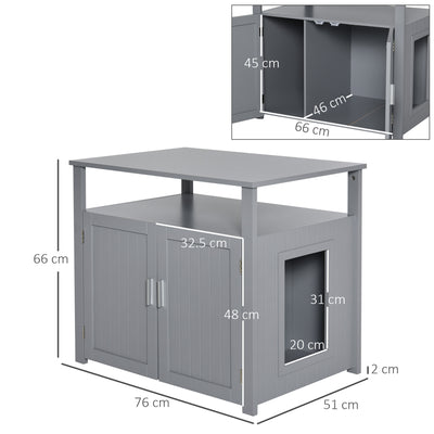 PawHut Wooden Cat Litter Box Enclosure Furniture with Adjustable Interior Wall & Large Tabletop for Nightstand, Grey 