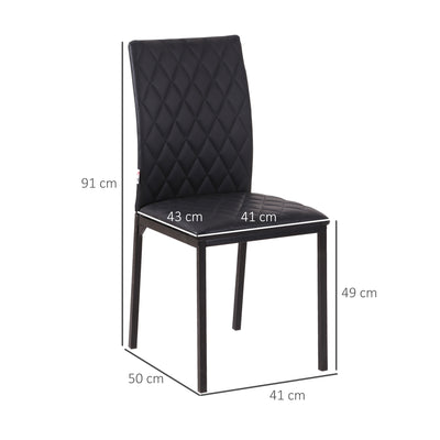 HOMCOM Modern Dining Chairs Upholstered Faux Leather Accent Chairs with Metal Legs for Kitchen, Set of 4, Black 