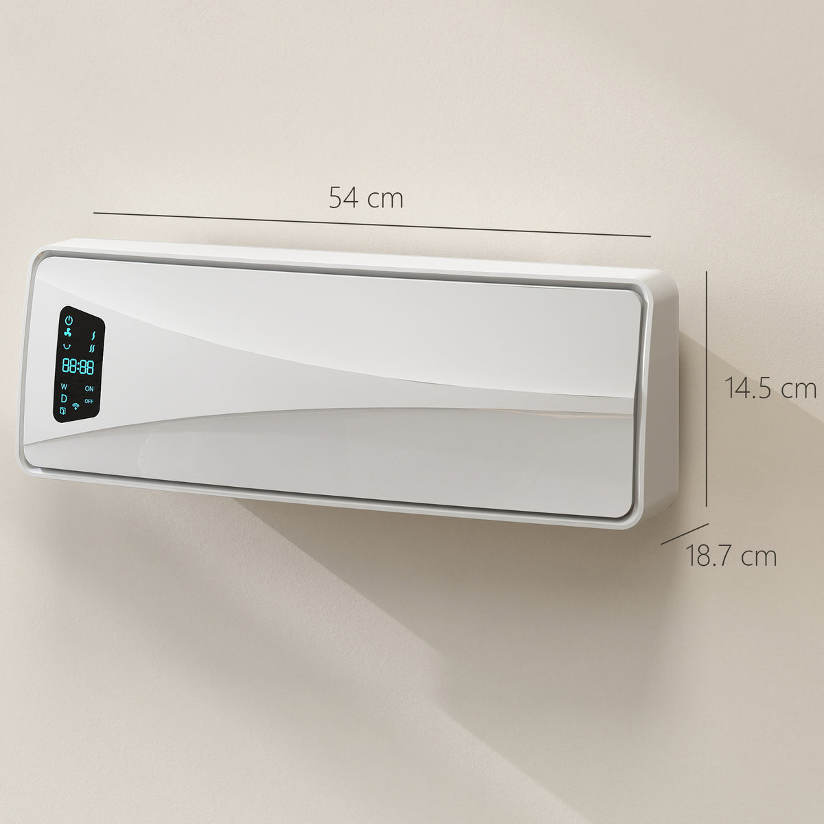 HOMCOM 2000W PTC Ceramic Fan Heater, Wall Mounted, 30° Oscillation, 54L x 18.7W x 14.5H cm - White