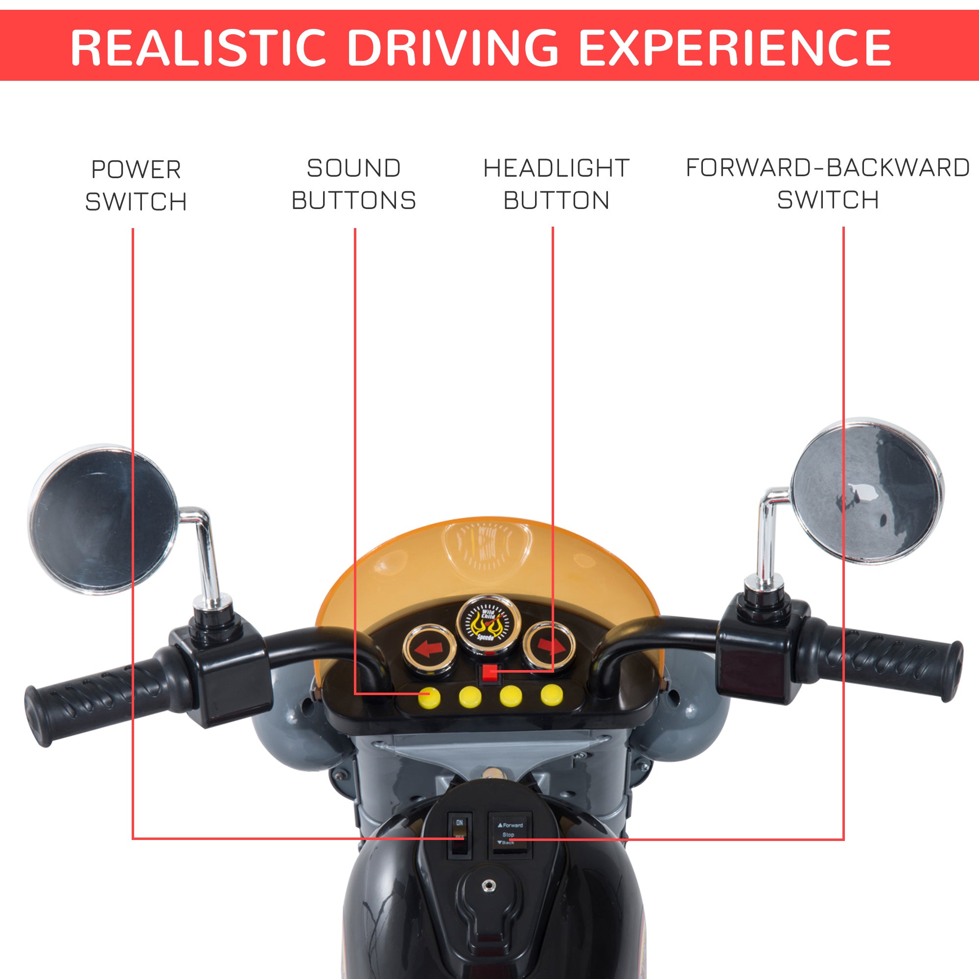 HOMCOM Kids Ride On Toy Car Motorbike Electric Scooter 6V Battery Operated Toy Trike-Black 