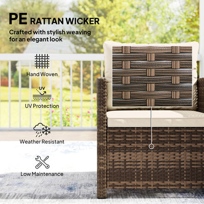 Outsunny Rattan Bistro Set, 3 Piece Garden Furniture Set with 2 Tier Glass Top Table and Cushions, Mixed Brown 