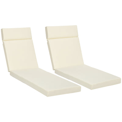 Outsunny Set of 2 Sun Lounger Cushions, Replacement Cushions for Rattan Furniture with Ties, 196 x 55 cm, Cream White 