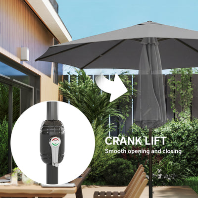 Outsunny 2.7 m Garden Parasol Umbrella with Cross Base and Sandbag, Retractable Ribs, Outdoor Table Market Umbrella, Light Grey 