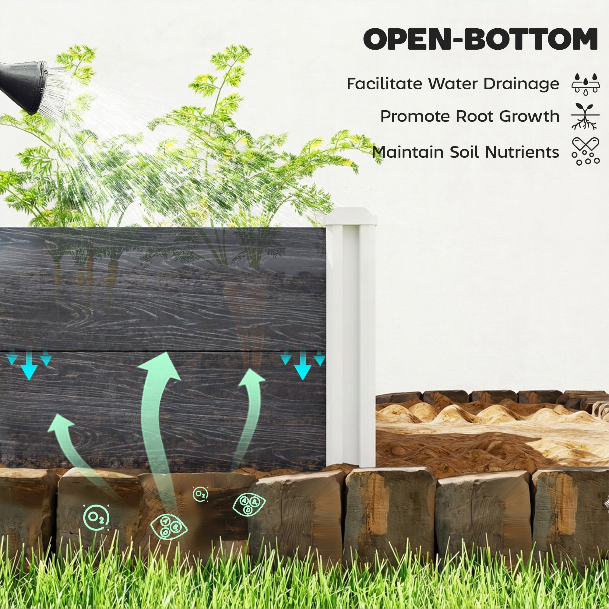 Outsunny Vinyl Raised Garden Bed Kit, 3 x 3 x 1ft Modular Elevated Garden Box with Slotting Legs and Open Bottom, Dark Grey 