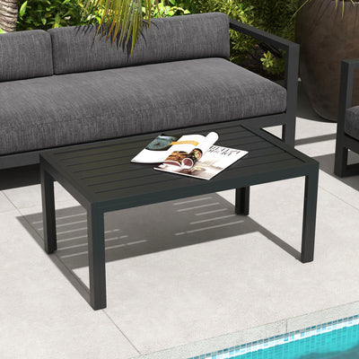 Outsunny Outdoor Side Table, Rectangular Patio Coffee Side Table with Steel Frame and Slat Tabletop for Garden, Balcony, Black 