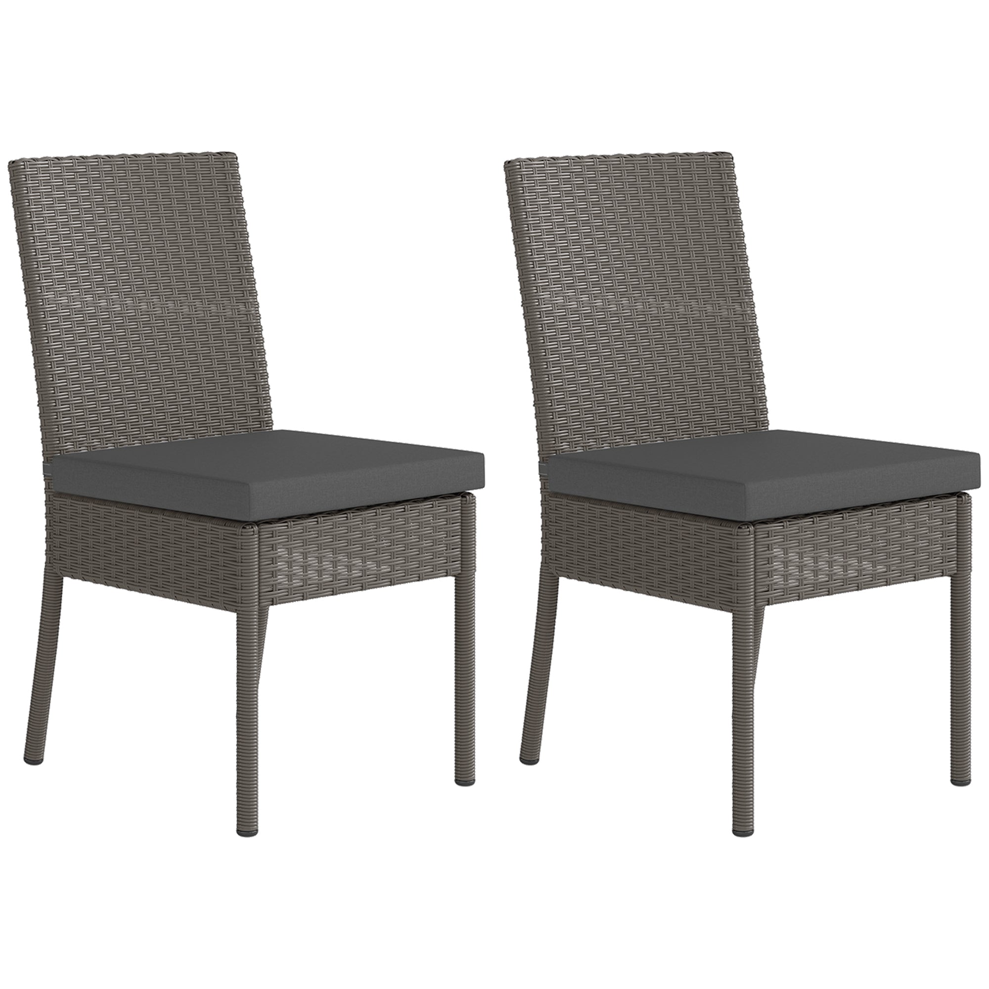 Outsunny Set of Two Armless Rattan Garden Chairs - Dark Grey 