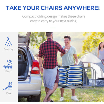 Outsunny Reclining Garden Chair Set of 2, 5-Level Adjustable Zero Gravity Chairs with Cushions, Folding Sun Lounger Garden Recliner Chairs with Armrests for Outdoor, Patio, Blue Stripe 