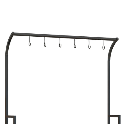 Outsunny 3 Tiered Plant Rack with Hanging Hooks, Tall Plant Stand for Indoor Outdoor Porch Balcony Use, Black 