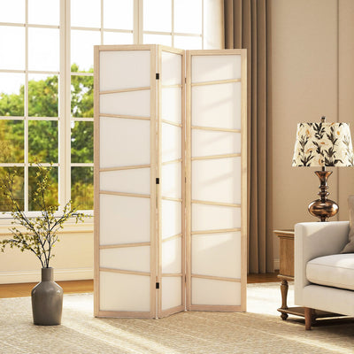 HOMCOM Wooden Folding Privacy Screen, 3 Panel Room Divider for Bedroom, Natural Wood Finish