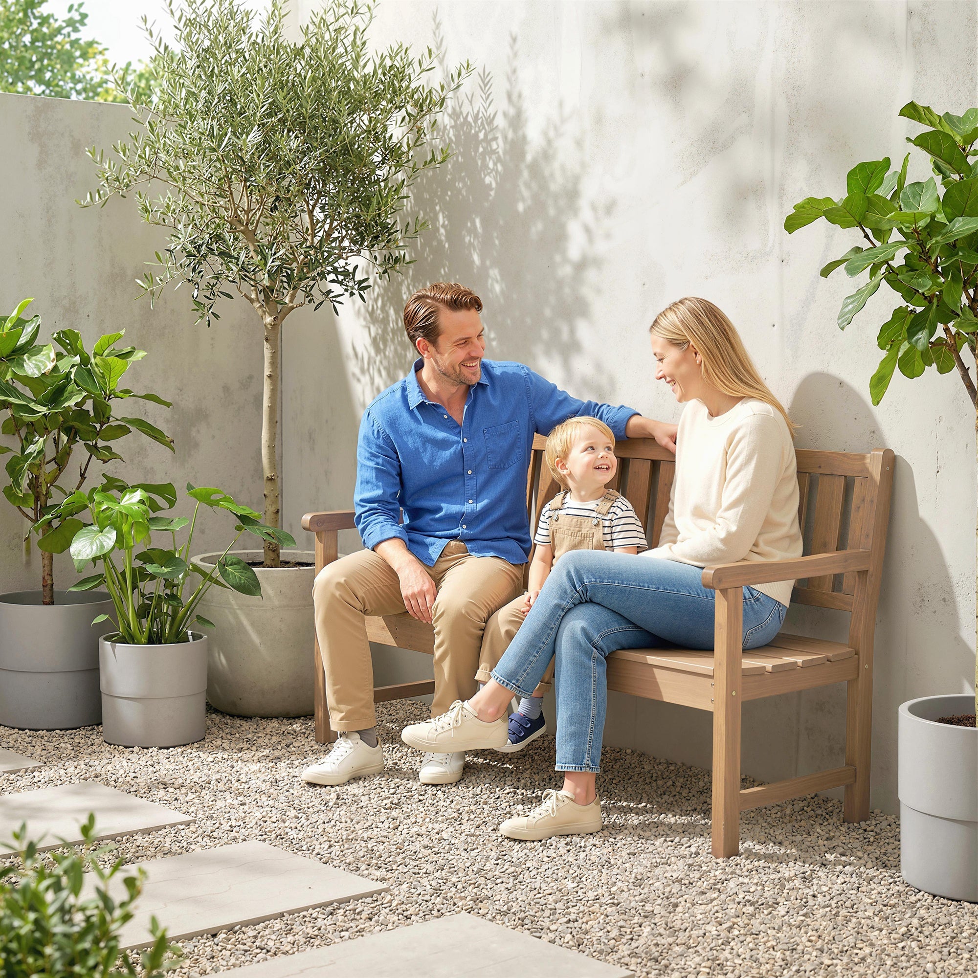 Outsunny Wooden Garden Bench with Liftable Table & Shelf, 2-3-Seater Outdoor Loveseat with Fir Wood Frame, Teak 