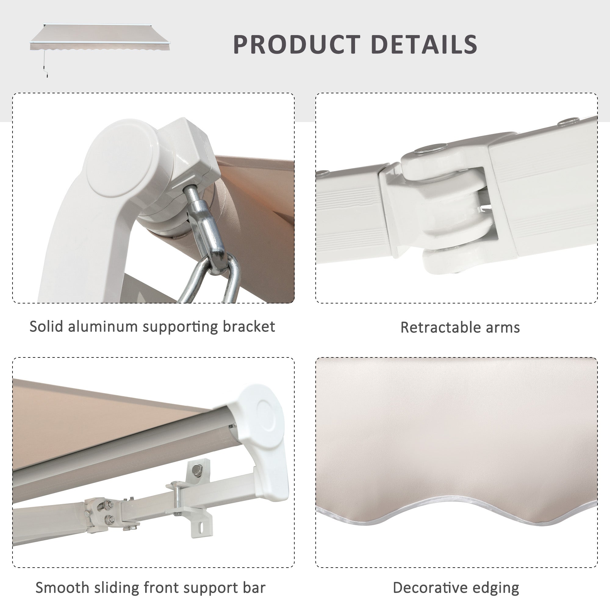 Outsunny 2.95Lx2.5M  Retractable Manual/Electric Awning-Cream White/White 