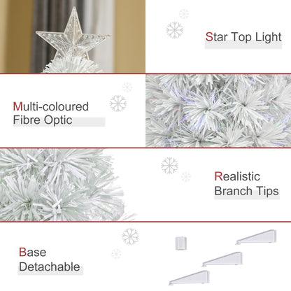 HOMCOM 2.5FT Prelit Artificial Tabletop Christmas Tree with Fibre Optics Holiday Home Xmas Decoration for Table and Desk, White 