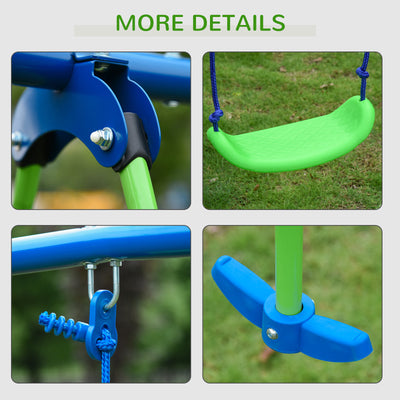 Outsunny Metal Garden Swing Set Height Adjustable Children Outdoor Backyard Play Set for Toddlers Over 3 Years Old, Green 