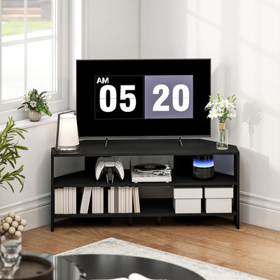 HOMCOM Corner TV Stand with 2 Open Shelves for 47 Inch TV - Black 