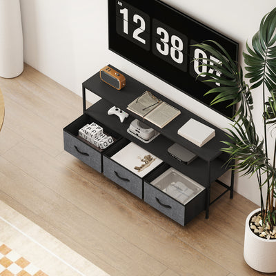 HOMCOM TV Stand Cabinet with 3 Foldable Drawers - Black 