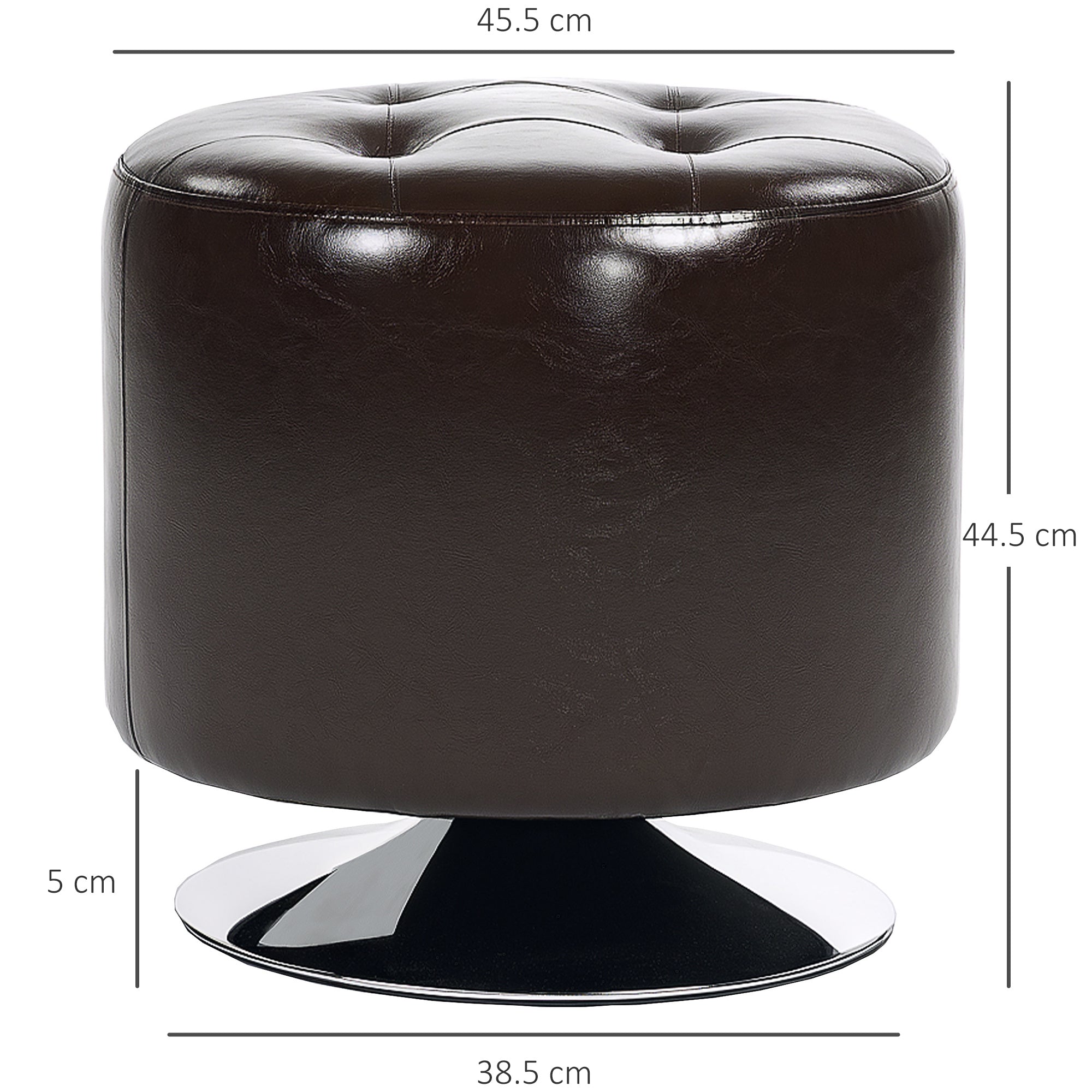 HOMCOM 360\'c2\'b0 Swivel Foot Stool Round PU Footstool with Thick Sponge Padding and Solid Steel Base, Brown