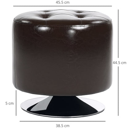 HOMCOM 360\'c2\'b0 Swivel Foot Stool Round PU Footstool with Thick Sponge Padding and Solid Steel Base, Brown