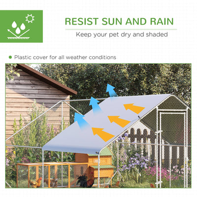 PawHut Chicken Run Galvanised Walk-in Chicken Coop Hen Poultry House Cage Rabbit Hutch Pet Playpen Garden w/ Water-Resist Cover, 3 x 4 x 2m 