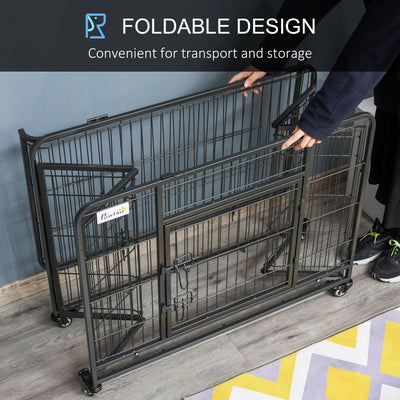 PawHut Metal Dog Cage Kennel Locking Door & Wheels Removable Tray Openable Top For Medium Pets 94 x 58 x 69.5 cm 