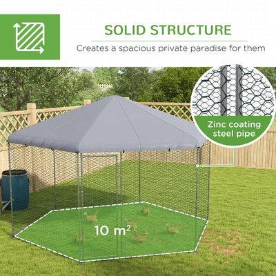 PawHut Chicken Coop for 10-15 Chickens, Hens, Rabbits, Ducks, Outdoor Garden Chicken Run, 4 x 3.5 x 2.6m 