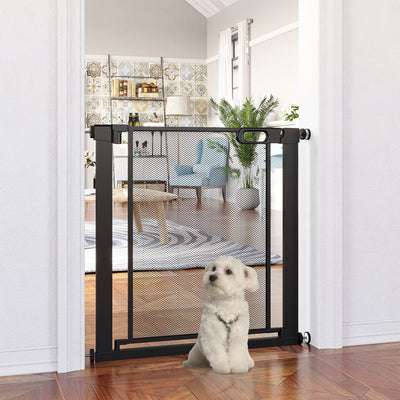 PawHut Dog Safety Gate, for Hallways, Staircases, Doors w/ Automatic Closing Door - Black 
