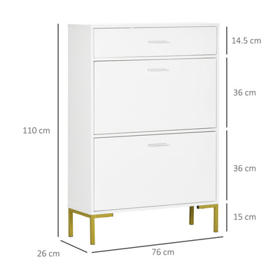 HOMCOM Three Drawer Slim Shoe Storage Cabinet, 12 Shoe Pairs - White 