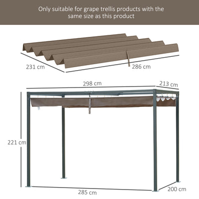 Outsunny Pergola Roof, Retractable Sun Shade Cover for 2.85 x 2m Pergola, UV30+ Protected, Coffee 