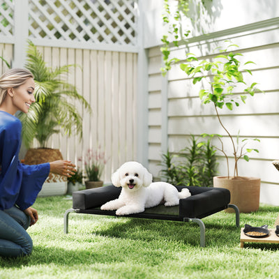 PawHut Elevated Dog Bed with Removable Bolsters, Raised Dog Bed for Small Breeds, Portable Indoor & Outdoor Pet Cots, Black 