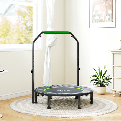 HOMCOM 40" Foldable Mini Fitness Trampoline, with Adjustable Foam Handle, Green 