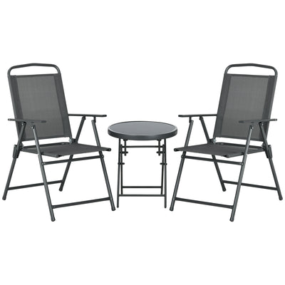 Outsunny Three-Piece Garden Seat Set, with Glass-Top Table - Dark Grey 