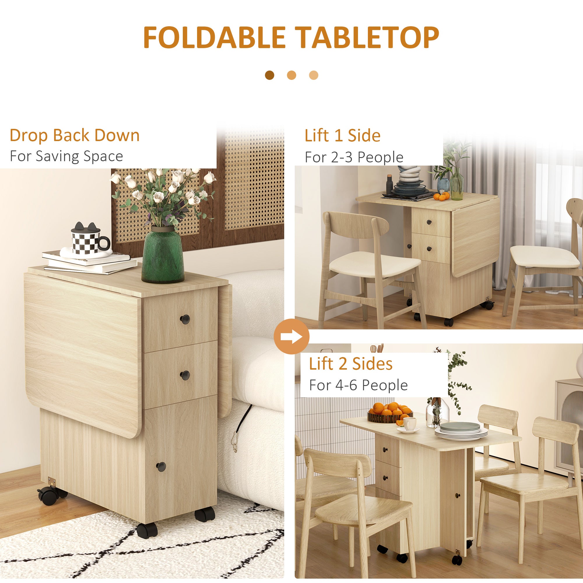 HOMCOM Six-Person Drop Leaf Dining Table, with Storage - Wood-Effect 