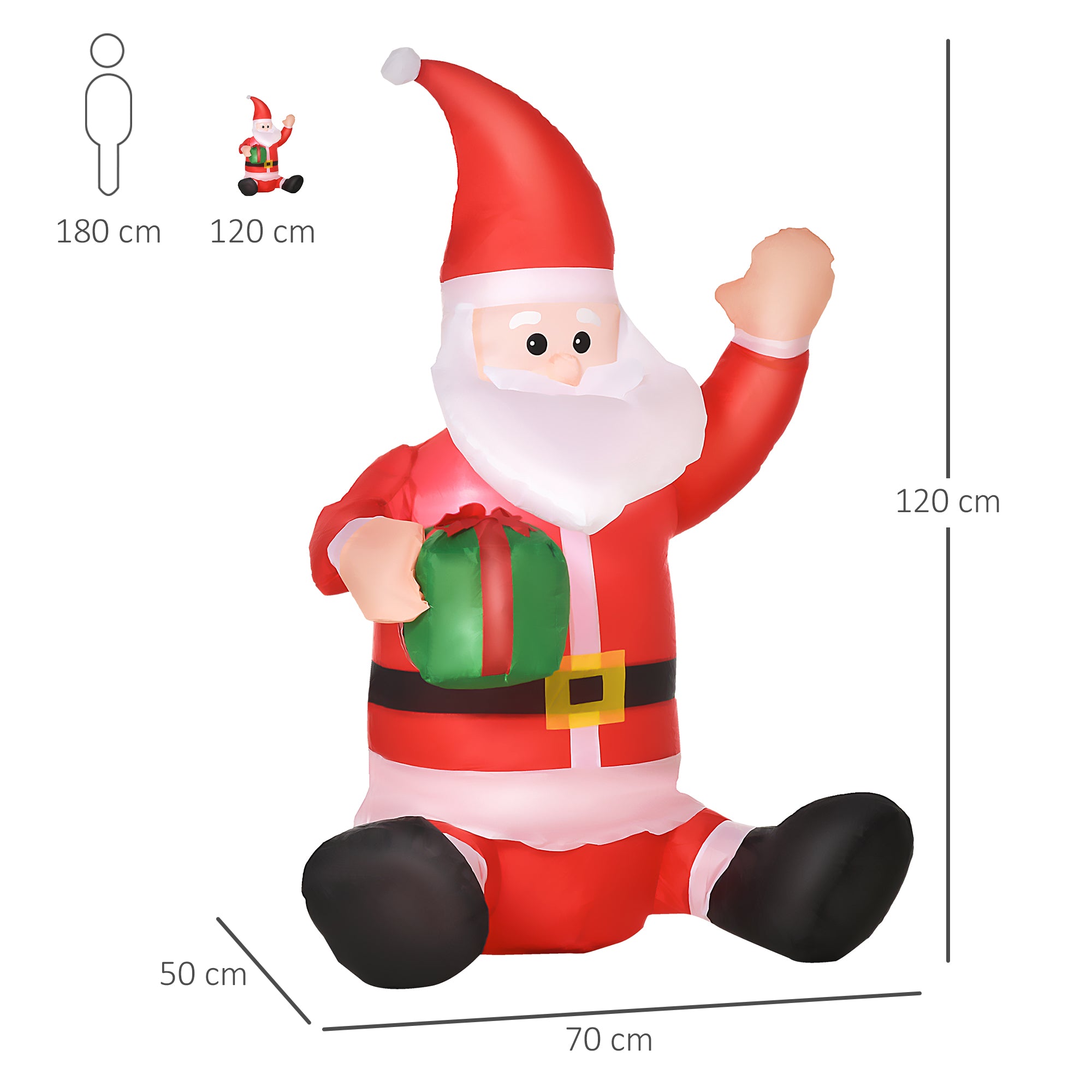 HOMCOM 4ft Inflatable Christmas Santa Claus Gift with LED Xmas Décor Holiday Outdoor Yard Decoration 