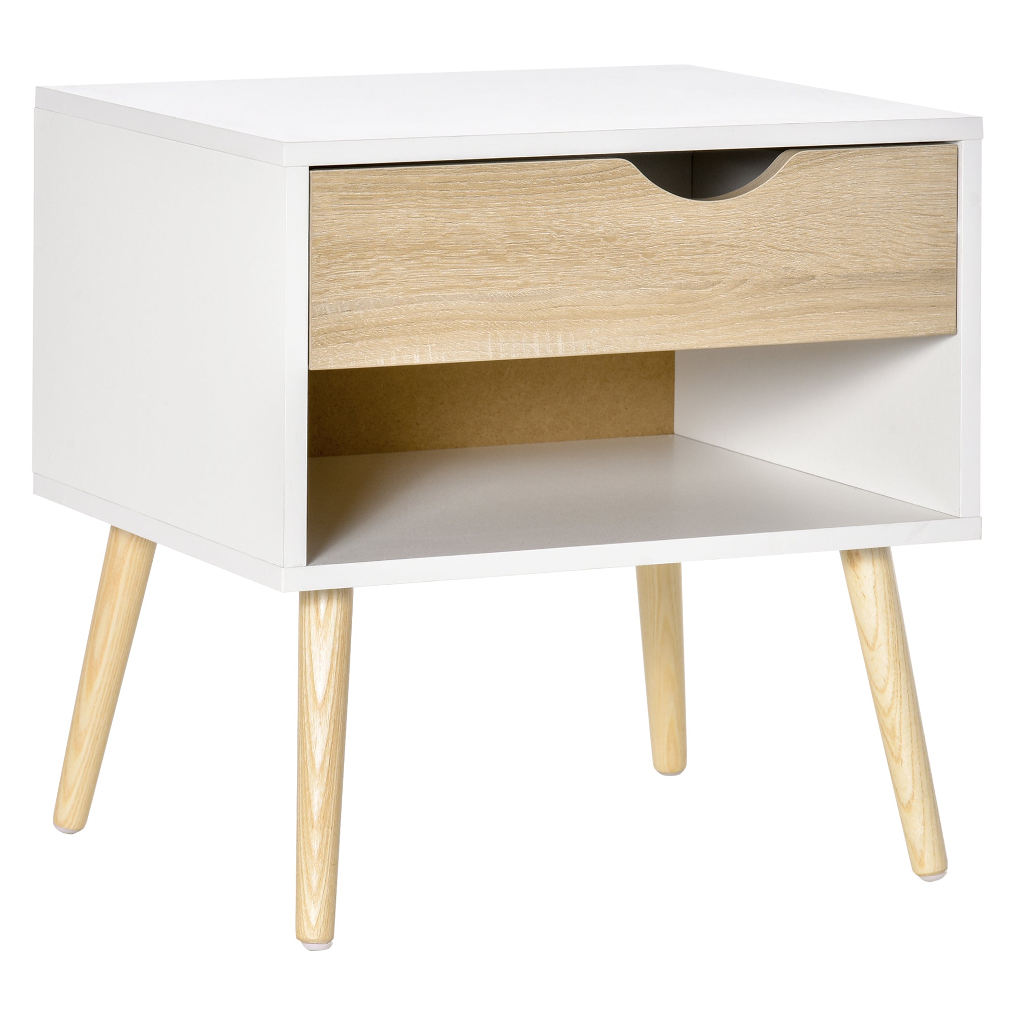 HOMCOM Bedside Table with Drawer and Shelf, Modern Nightstand, End Table for Bedroom, Living Room, White 