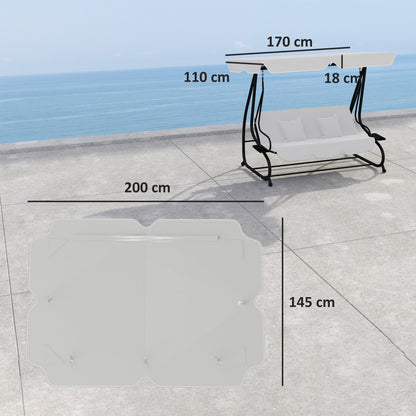 Outsunny Garden Swing Canopy Replacement 3 Seater, Waterproof Garden Swing Seat Canopy Cover, Windproof Anti-UV Sun Shade (Canopy Only) for Patio, Balcony, Dark Grey 