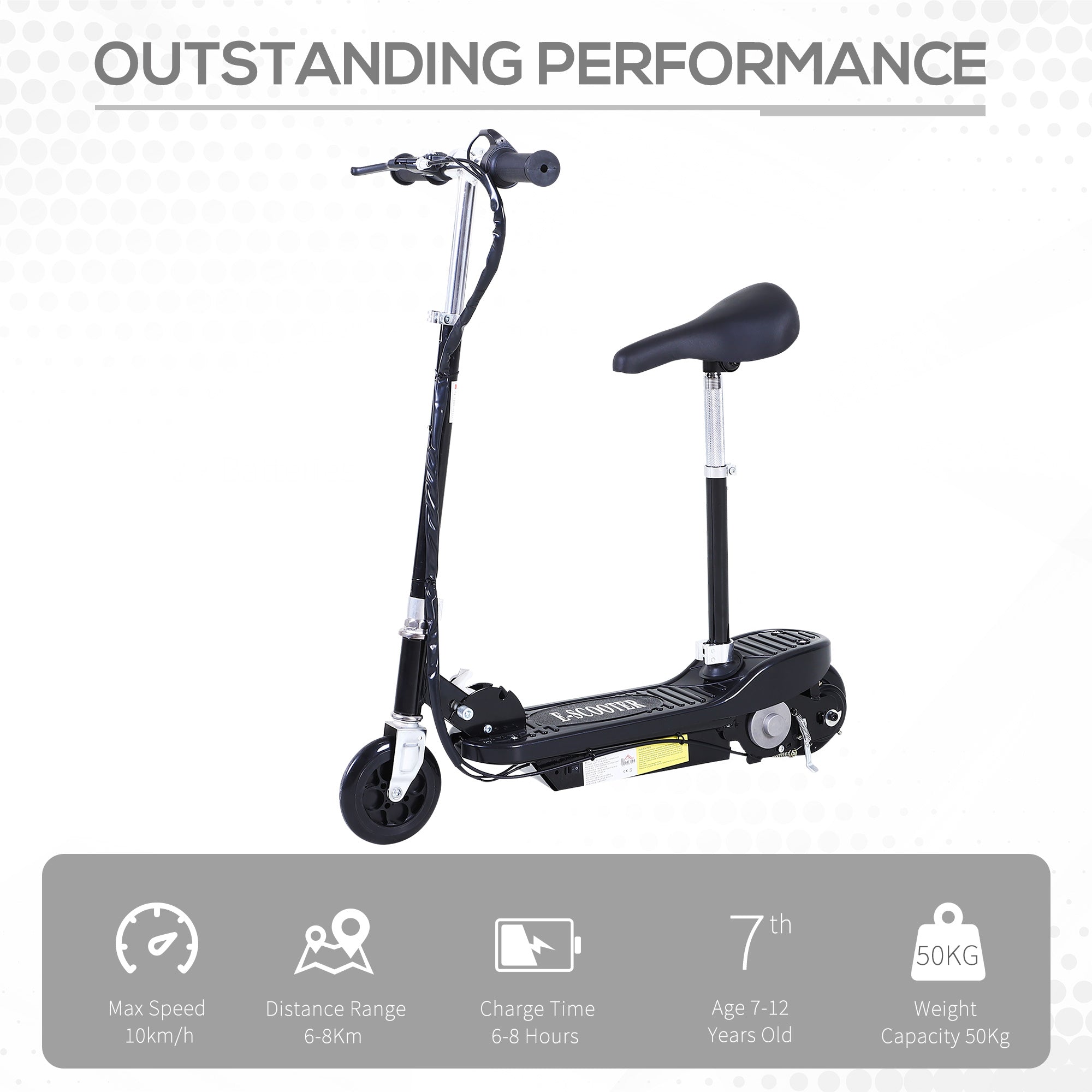 HOMCOM Outdoor Ride On Powered Scooter 120W Motor Bike 2 x 12V Battery - Black 
