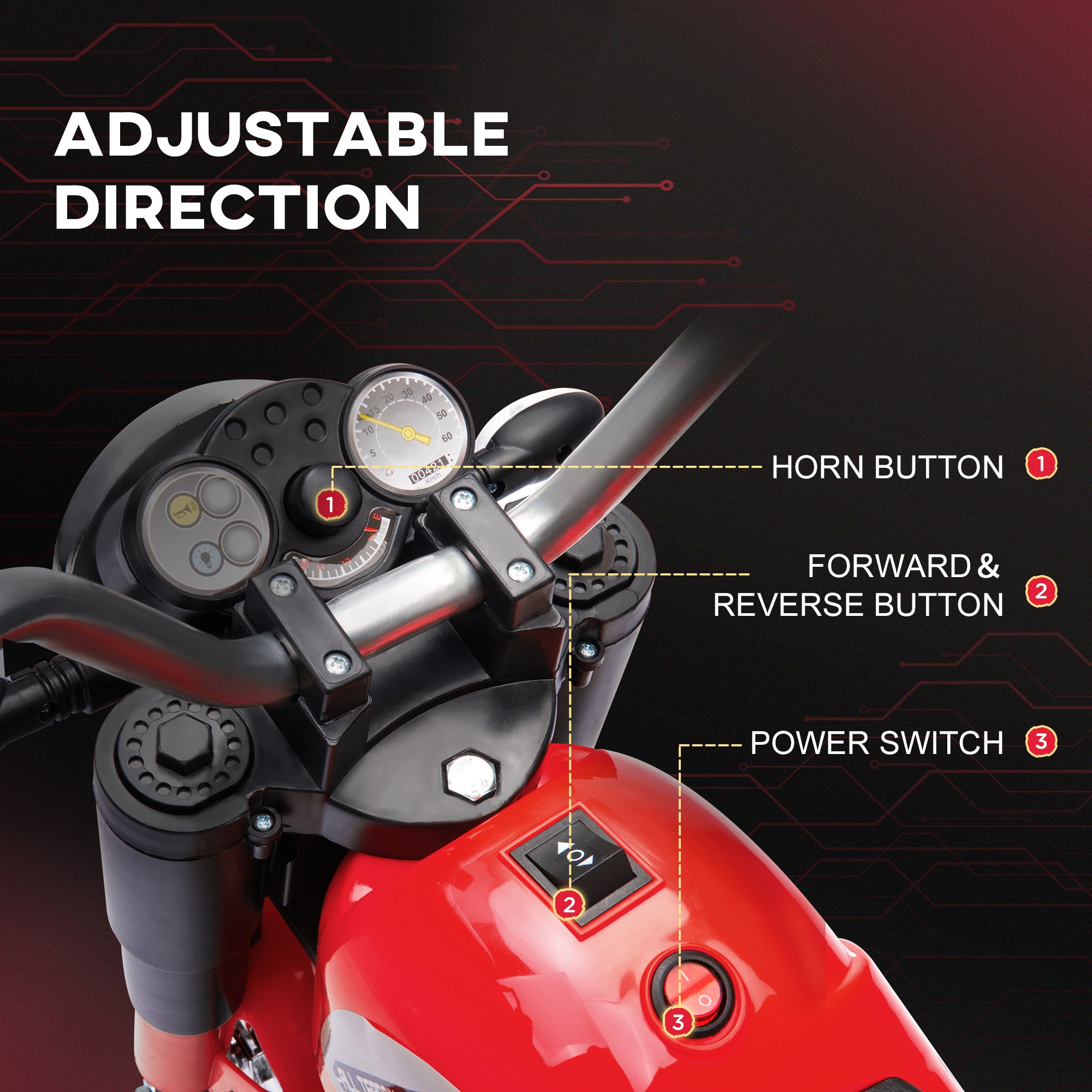HOMCOM 6V Kids Electric Motorbike 3 Wheels Ride On Toy with Horn Headlights Realistic Sounds for Girl Boy 18 - 36 Months Red 