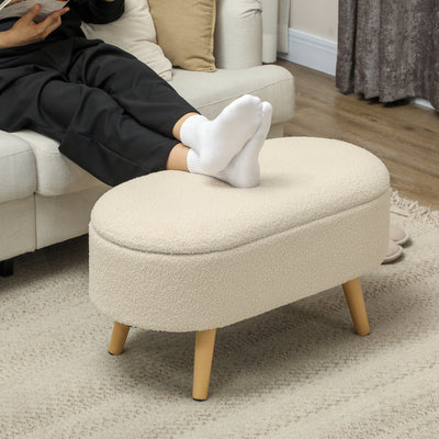 HOMCOM Teddy Fleece Storage Ottoman - Cream White 