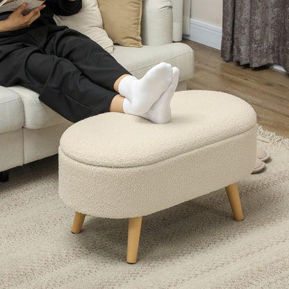 HOMCOM Teddy Fleece Storage Ottoman - Cream White 