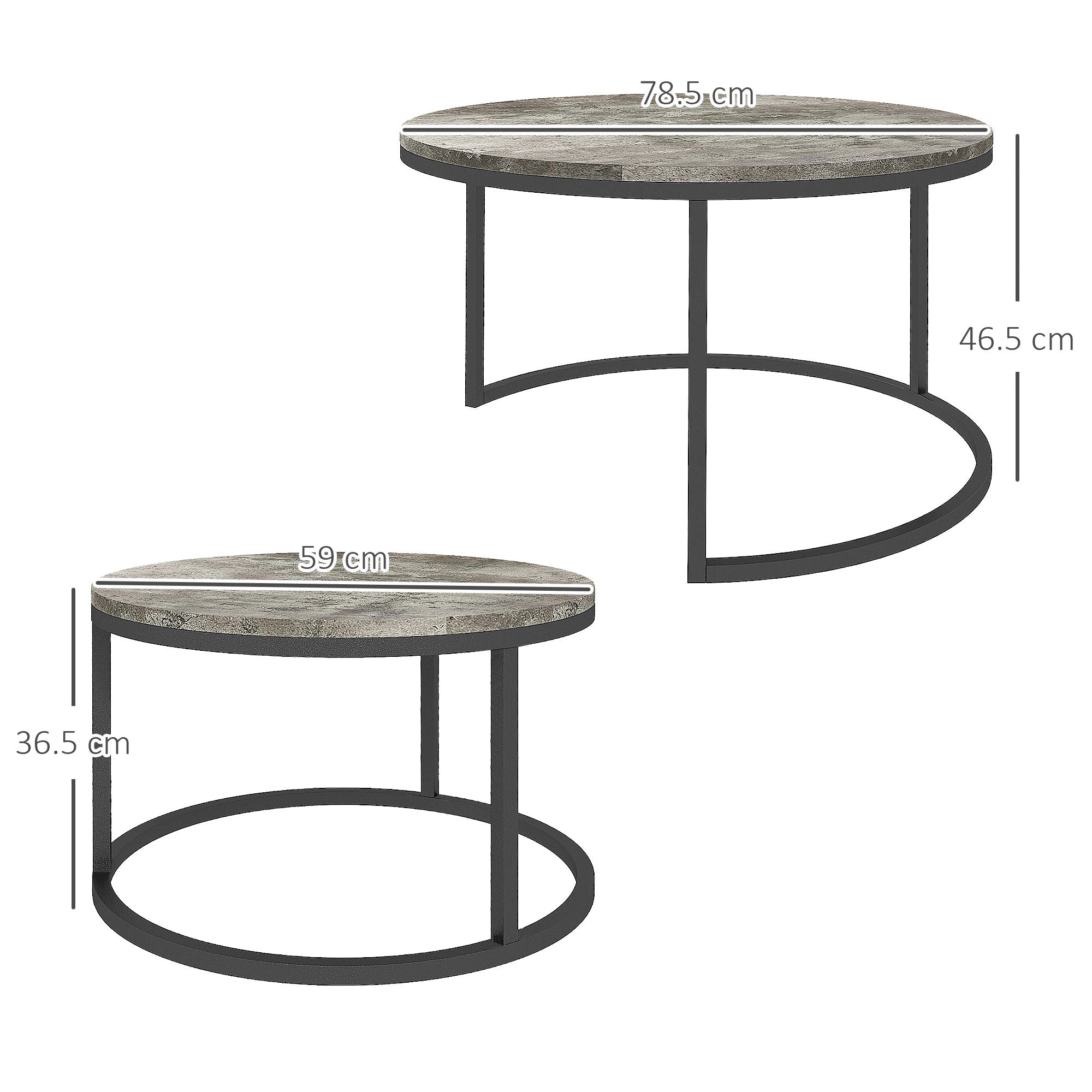 HOMCOM Set of Two Marble-Effect Stacking Tables - Grey/Black 