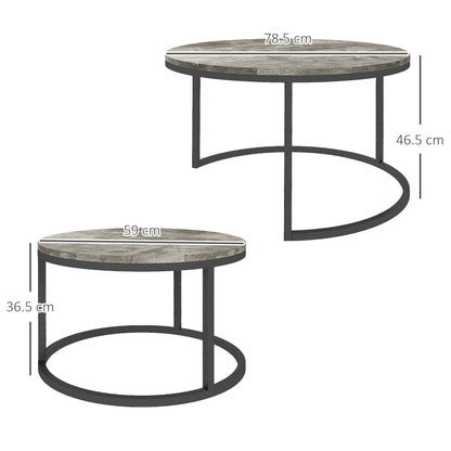 HOMCOM Set of Two Marble-Effect Stacking Tables - Grey/Black 