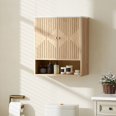 HOMCOM Bathroom Wall Cabinet with Adjustable Shelf - Oak 