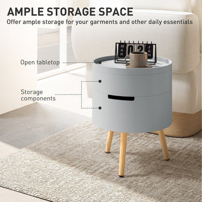 HOMCOM 3-Tier Coffee Table, Round End Table with 2 Hidden Compartments and Detachable Tray, Side Table with Storage for Living Room, Grey 