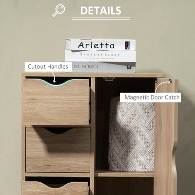 HOMCOM Bathroom Cabinet, Freestanding Storage Cabinet with 4 Drawers, Door Cupboard for Living Room, Kitchen, Bedroom, Natural 