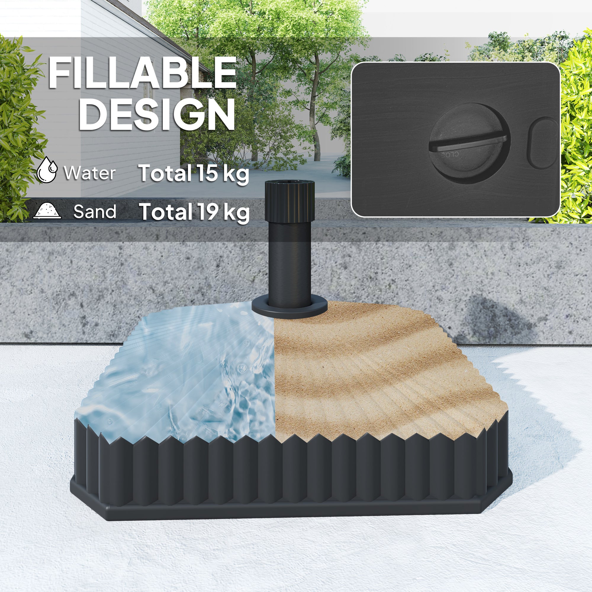 Outsunny Patio Umbrella Stand, Heavy Duty Outdoor Parasol Base, Sand/Water Filled, Black 