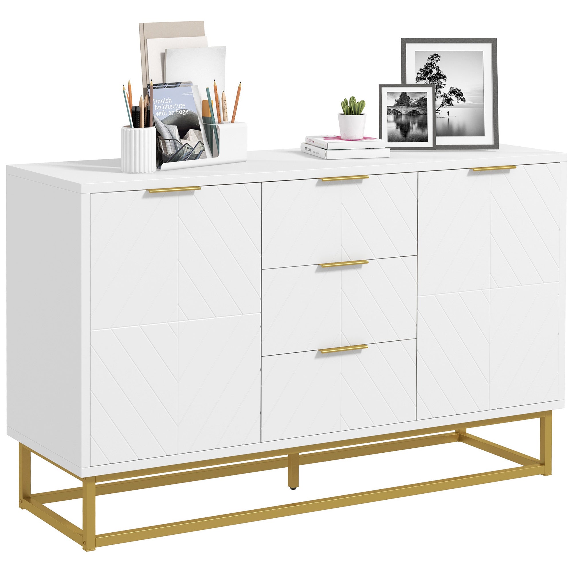 HOMCOM Modern Storage Cabinet Freestanding Cupboard with 3 Drawers for Dining Room, Living Room 