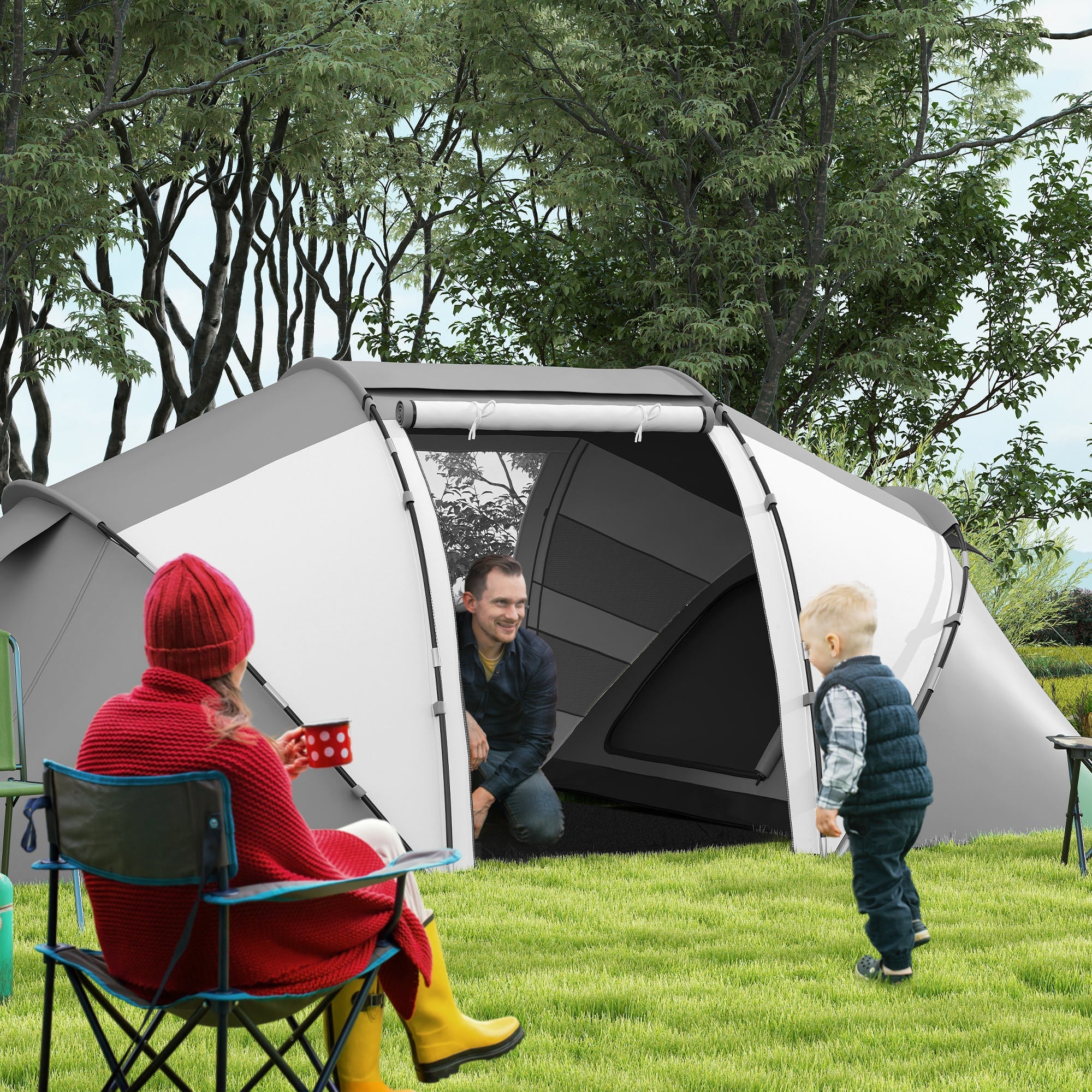 Outsunny 4-6 Man UV Protection Camping Tent - Charcoal Grey and White 