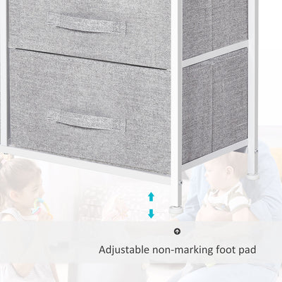 HOMCOM 5 Drawer Linen Basket Storage Unit Home Organisation w/ Shelf Handles Metal Frame Adjustable Feet Hallway Home Dresser Grey 
